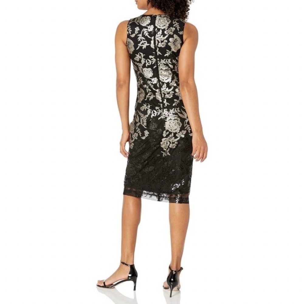 Sequined Embroidered V-Neck Cocktail Holiday‎ Party Midi Dress 8 Donna Riicco - Picture 3 of 15